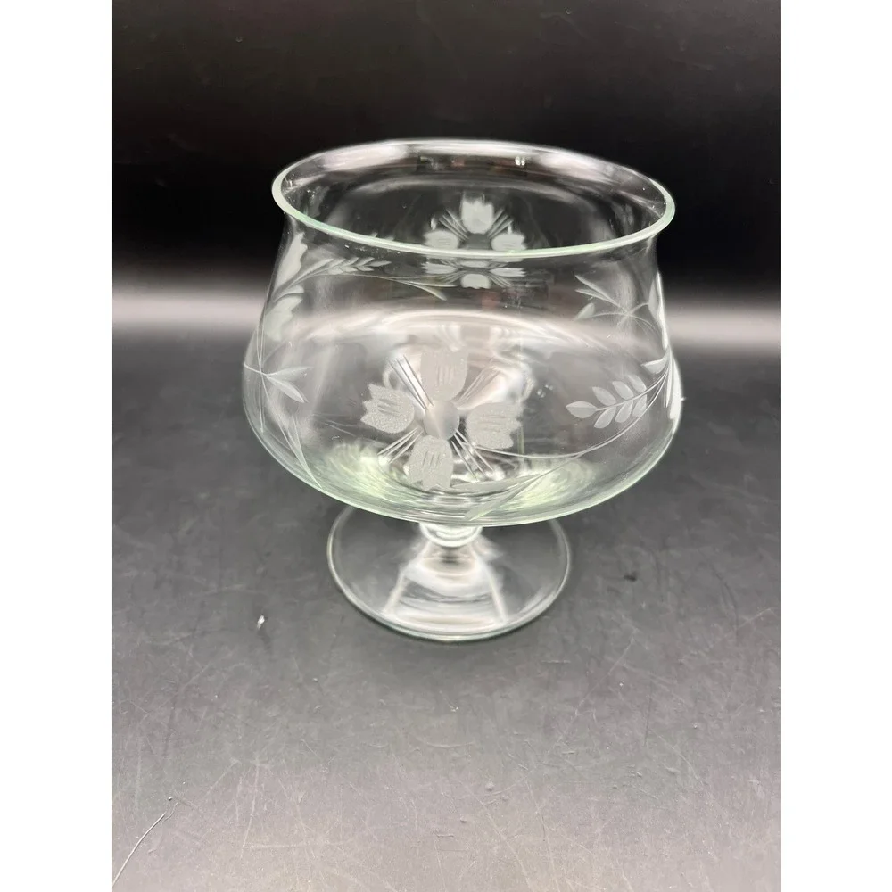 Etched Floral Glass Dessert‎ Bowl Compote Pedestal Candy Dish Elegant 4.5